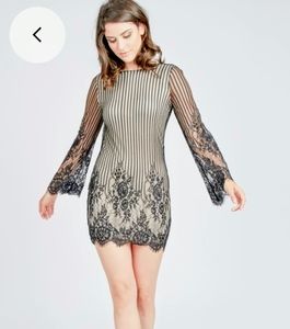 Olivaceous Mini Lace, Long-Sleeve, Backless Dress